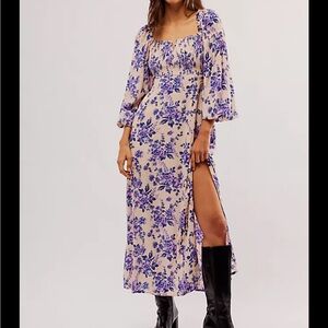 Free People Jaymes Floral Midi Dress Purple size medium